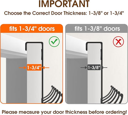 KitchLife Over The Door Hooks Hanger with 7 inches Extended Arms, Fits 1 3/4" Doors, F18U, Bathroom Towel Rack Organization, Thickened 6-Double Hook, Matte Black