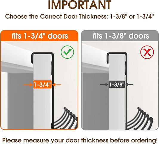 KitchLife Over The Door Hooks Hanger with 7 inches Extended Arms, Fits 1 3/4" Doors, F18U, Bathroom Towel Rack Organization, Thickened 6-Double Hook, Matte Black