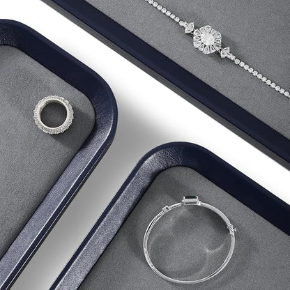 Yinbeini Ring Display Tray, Leather Earring Organizer,Luxury Key Tray,Premium Decorative Tray,Blue-Grey Jewelry Dish