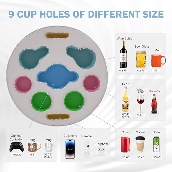 Couch Cup Holder Pillow - Cup Glass Cozy Pillow | Couch Caddy Sofa Bed Buddy Holds Drinks, Snacks, Remote, Phones, Tablet. Keep Drinks Stand and Prevent Spills for Car, Park，Beach, Picnic. (PU Gray)