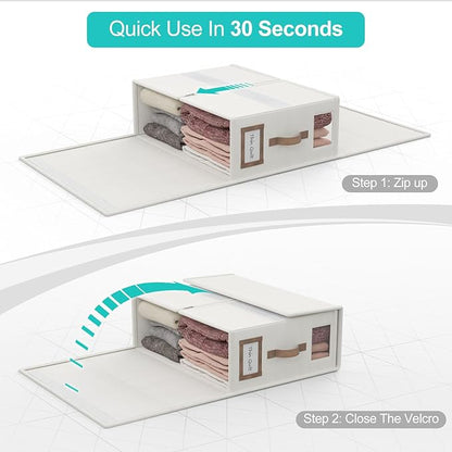 4 Pack Foldable Bed Sheets Set Organizers and Storage(Cal King Size),Linen Fabric Closet Organizers with Window,Folding Bedding Storage Box for Bedsheets and Pillow Cube Organizer-White