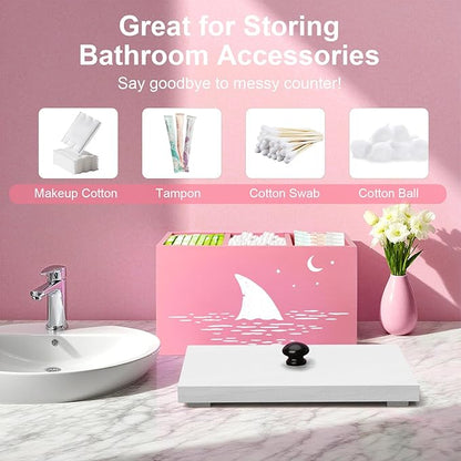 Tampon Holder for Bathroom,Pink Feminine Product Organizer,Girl Stuff Box for Bathroom,Pad and Tampon Organizer for Bathroom,Pad Holder for Bathroom,Shark Week Bathroom Organizer,Bathroom Accessories