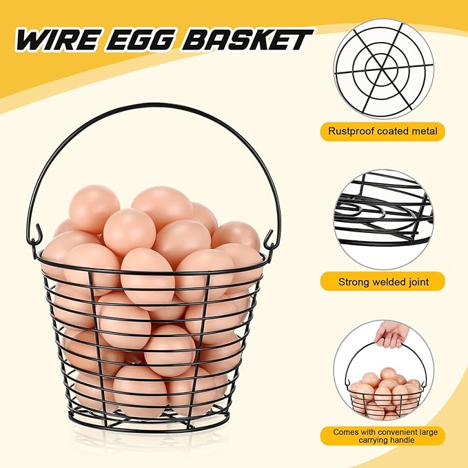 Tandefio 4 Pcs 8" Egg Basket for Storage Collecting Carrying and Transporting Chicken and Duck Eggs, Farm Grade Wire Storage Basket