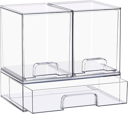 Sorbus Stackable Acrylic Storage Drawers – 2 Tall + 1 Wide – 3 Pack Clear Plastic Organizer Bins for Baby Bottles, Makeup, Bathroom & Vanity, Pull-Out Drawer Design for Kitchen Cabinets