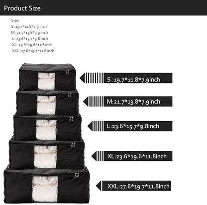 VEAMOR Comforter Storage Bags Pack of 2,Pillow Beddings/Blanket Clothes Organizer Storage Containers with Zippers,Breathable and Moistureproof(Black,2pcs)
