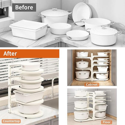 Fovkdcvw Adjustable Heavy Duty Pots and Pans Organizer Under Cabinet, 8-Tier Pot and Pan Organizers Inside Cabinet, Kitchen Cabinet Organizers and Storage, White