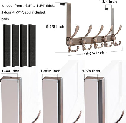 Dseap Over Door Hook 2.0 - Upgraded Version - Simple-Assembly, Strong, Heavy-Duty Stainless Steel 5-Tri-Hook Over The Door Hanger Rack, SimpleStrong Series, Antique Copper, Pack of 2