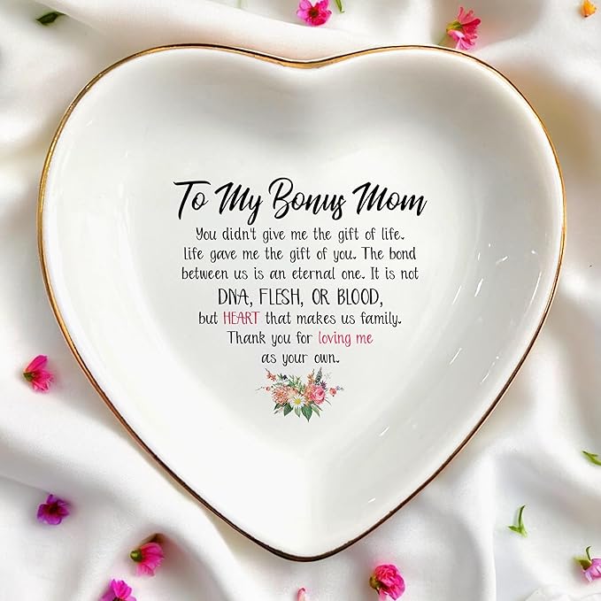 To My Bonus Mom Wedding Ring Dish Jewelry Trinket Tray for Mother-in-law,Mother of the Bride/Groom-Engagement,Bridal Shower,Bachelorette Gifts for Couples,Mr. Mrs.