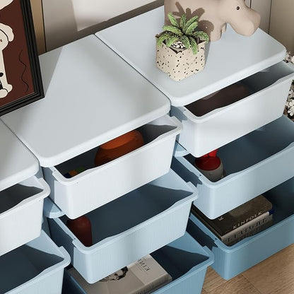 Qaba 3 Tier Kids Storage Unit, Toy Organizers and Storage with 9 Drawer Chest for Kids Bedroom Nursery Kindergarten Living Room for Boys Girls Toddlers, Blue