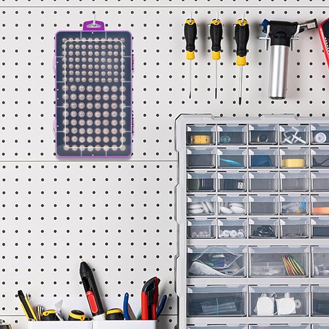 Battery Storage Organizer Case, Battery Vault Box Holder Container for 134pcs AA AAA Batteries, Garage Organization Carrying Bag Fits Home Kitchen Warehouse, Purple (Batteries Not Include)