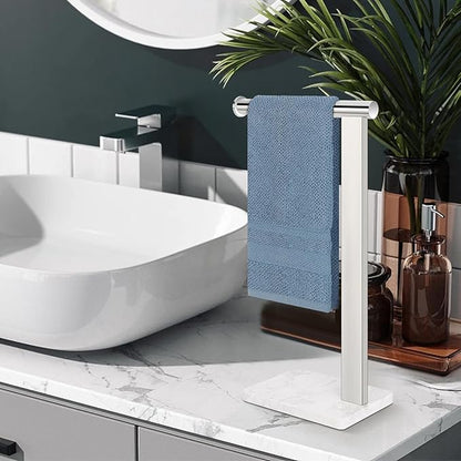 Stainless Steel L-Shaped Hand Towel Holder, SUS304 Bathroom Towel Rack with Thickened Base for Countertop Vanity (Chrome, Square Base)