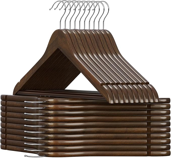 ABHENG 20 Pack Wooden Coat Hangers, 360° Swivel Hook, Suit Hangers with Anti-Slip Notches, for Jackets, Shirts, Dress, Dark Walnut, UAWY0520H