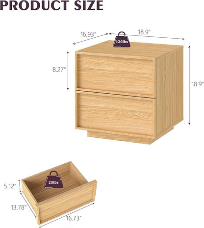 RYWI11OUSE Wooden Nightstand with Storage,Modern Night Stand with 2 Drawers, Bedside Table for Bedroom, Natural Oak