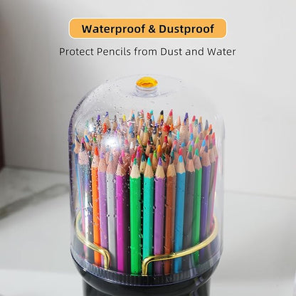 360-Degree Rotating Colored Pencil Holder with Lid, Pencil Organizer Holds 100 long Pencils with 7 Slots for Desk, Caddy Art Supply Organizer, Multi-function Makeup Brushes Ogranizer (Black)