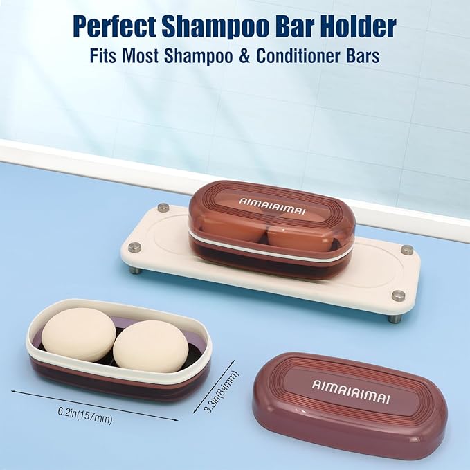 AIMAIAIMAI Shampoo Bar Holder Travel Case for Two Bars – Compatible with Kitsch Solid Shampoo & Conditioner Bars, Large Soap Container for Bathroom or Travel (1 Pack, Red Style A-Large)