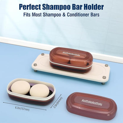 AIMAIAIMAI Shampoo Bar Holder Travel Case for Two Bars – Compatible with Kitsch Solid Shampoo & Conditioner Bars, Large Soap Container for Bathroom or Travel (1 Pack, Red Style A-Large)