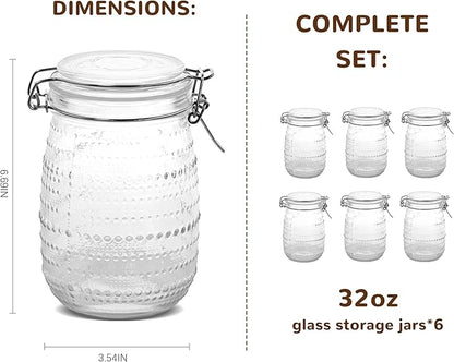 32 oz 6Pack Glass Mason Jars with Airtight Clip-Top Lids, Wide Mouth Reusable Glass Canning Storage Containers Jars for Kitchen, Jams, Pickling, Coffee Beans & Meal Prep (32 oz)