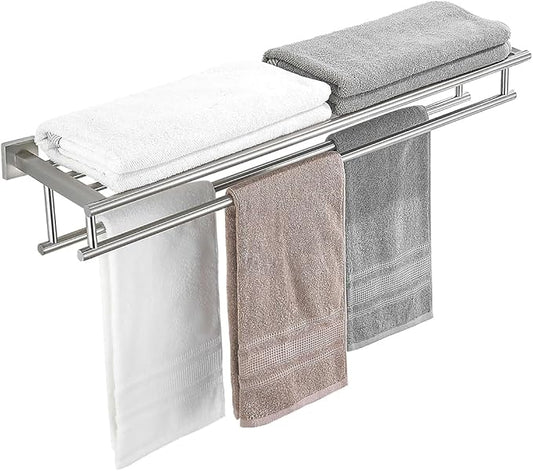 Towel Rack with Shelf 32 Inch Double Towel Racks for Bathroom Brushed Nickel Bath Towel Holder SUS304 Stainless Steel Towel Rack Wall Mounted Modern Towel Hanger