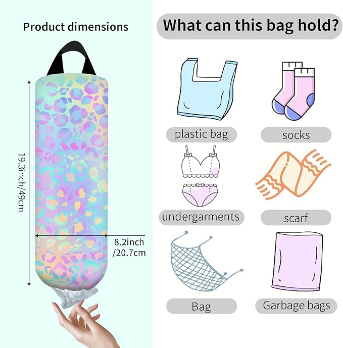 Plastic Bag Holder, Wall Mount Grocery Bag Organizer, Funny Hanging Storage Dispenser for Home Kitchen Cute Colorful Leopard