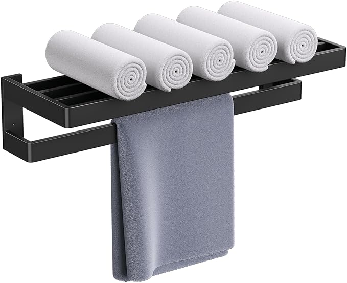 TNOMS Matte Black Double Towel Bar,Towel Racks for Bathroom 23.6-inch Towel Holder Stainless Steel Wall-Mounted Bathroom Hardware Accessories