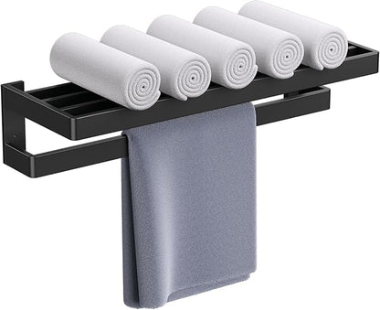 TNOMS Matte Black Double Towel Bar,Towel Racks for Bathroom 23.6-inch Towel Holder Stainless Steel Wall-Mounted Bathroom Hardware Accessories