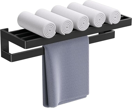 TNOMS Matte Black Double Towel Bar,Towel Racks for Bathroom 23.6-inch Towel Holder Stainless Steel Wall-Mounted Bathroom Hardware Accessories