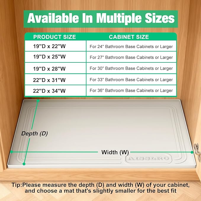 Aisslro Under Sink Mat 22" X 19", Waterproof Silicone Under Sink Mats for Kitchen, Anti-Leak Shelf Liner & Cabinet Protector with Raised Edge, [BPA Free] Bathroom Tray Home Organizer, Beige