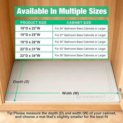 Aisslro Under Sink Mat 22" X 19", Waterproof Silicone Under Sink Mats for Kitchen, Anti-Leak Shelf Liner & Cabinet Protector with Raised Edge, [BPA Free] Bathroom Tray Home Organizer, Beige