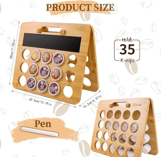 Coffee Pod Holder, K Cup Organizer Compatible with K Cups(35 Pods), Bamboo Coffee Pod Stands for Counter, Home or Office Kitchen Counter Organizer