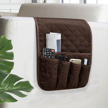 AUVCAS Sofa Armrest Organizer Non-Slip Arm Chair Bedside Storage Caddy Organizer Armchair Caddy for Recliner Couch Remote Holder with 5 Pockets for Cell Phone TV Remote Control Magazines (Coffee)