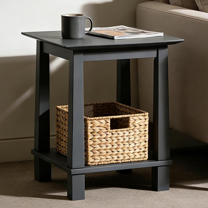 chairus Square Nightstands Set of 2, Modern Accent End Table with 2-Tier Storage Shelf, Solid Wood Small Side Table for Living Room/Bedroom, Black