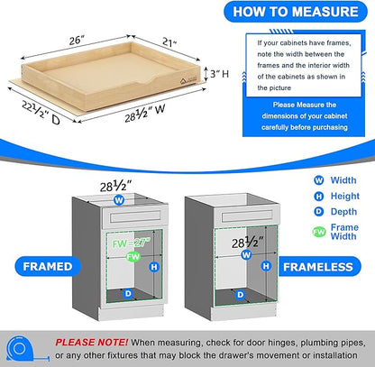 WelFurGeer Premium Birchwood Pull-Out Cabinet Drawers, 26" W x 21" D Pull Out Cabinet Organizer, Heavy-Duty Cabinet Organizer with Easy Installation, Space-Saving Pullout Drawer for Home & Kitchen