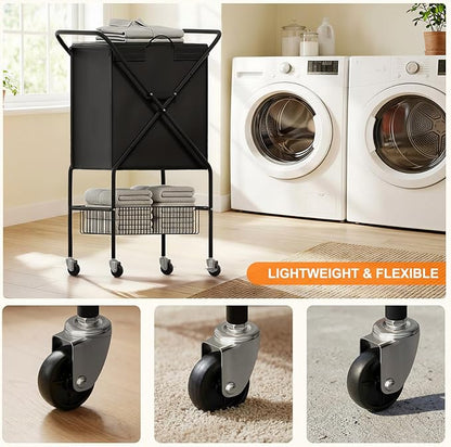 Laundry Basket with Wheels:88L Rolling Laundry Cart Foldable Metal Frame Dirty Clothes Laundry Hamper 36"H 4 Caster 2 Brake Waterproof Removable Liner Carry Handle for Dorm Laundry Room,Black