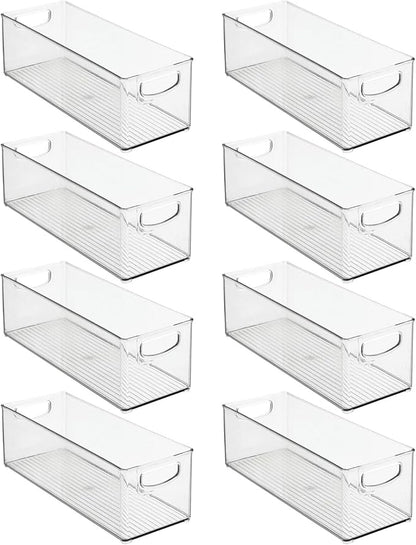 mDesign Plastic Stackable Kitchen Organizer - Storage Bin with Handles for Refrigerator, Freezer, Cabinet, and Pantry Shelves Organization - Food Container - Ligne Collection - 8 Pack - Clear