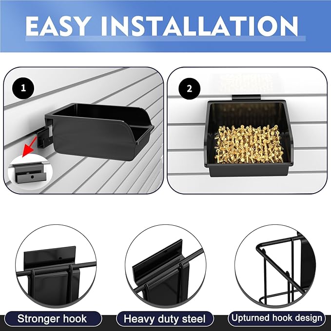 40 Pcs Slatwall Accessories Set - Includes Metal Wire Baskets, Storage Bins, Hooks, Screwdriver Holders and Shelves for Garage and Room Storage