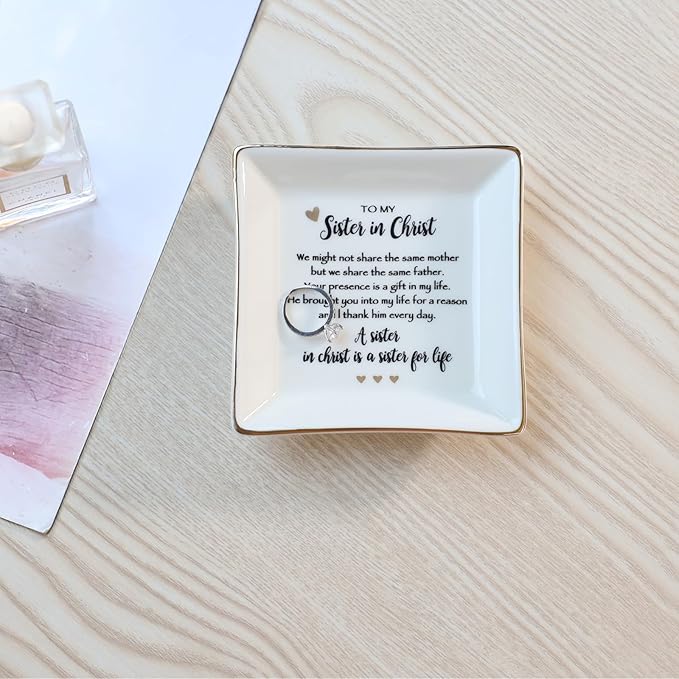 JOYIMARR Sister in Christ for Women Christmas Birthday Ring jewelry Dish-Christian Religious Faith Gifts for Friends Bestie Friendship-A Sister in Christ is Sister in life