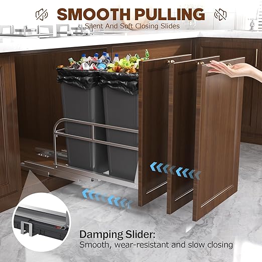 2-40 Qt Pull Out Trash Can Under Cabinet With Soft-Close Slides,Door Mounting Under Sink Garbage Can Slide Out Kit For Kitchen, Garbage Can Not Included, Requires Minimum Cabinets Opening 17"W X 25"D