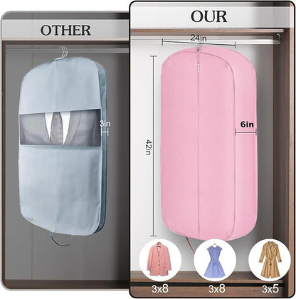 6" Gusseted Waterproof Garment Bag for Travel, 43" Tear Resistance Suit Bag for Men Travel for Suits, Tuxedos, Coats, Uniform. (pink, 42")