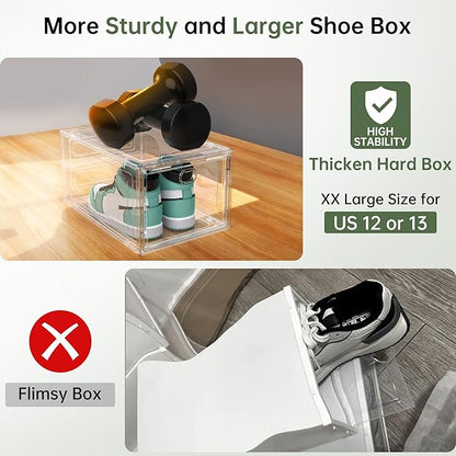 ALCCB Thicken Hard Clear Shoe Storage Organizer for Closet, 12 Pack Modular Plastic Stackable Shoe Storage Box Organizer, Shoe Sneaker Rack Display Case Containers Bins with Lids, White