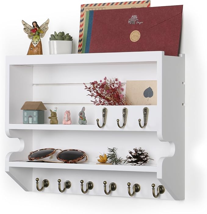 Key Holder for Wall, Mail Organizer Wall Mounted, White