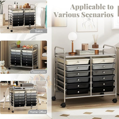 MAT EXPERT 12-Drawer Rolling Storage Cart, Mobile Utility Cart on Wheels, Removable Storage Drawers for Home, Study, Office, School,Paper Organizer