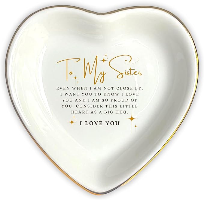 HatafaFurni Ring Dish Holder for Sister - Jewelry Trinket Tray Gift for Big Sister - Wedding Christmas Ceramic Dish - Consider This Little Heart As A Big Hug