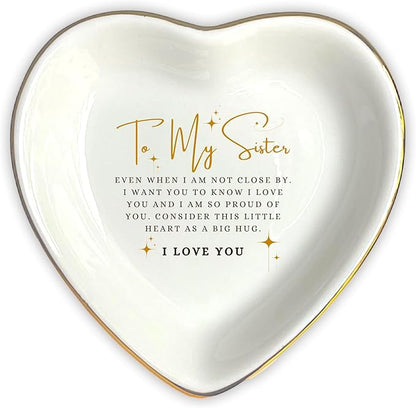 HatafaFurni Ring Dish Holder for Sister - Jewelry Trinket Tray Gift for Big Sister - Wedding Christmas Ceramic Dish - Consider This Little Heart As A Big Hug