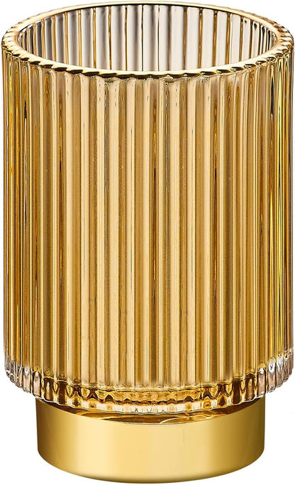 LEICURACE Makeup Brush Holder Organizer,Toothbrush Holders,Desk Pen Pencil Holder,Multifunctional Vintage Glass Brush Cup（L/Gold/A3-7-US）
