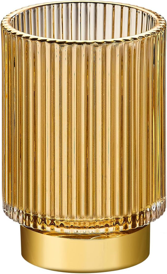 LEICURACE Makeup Brush Holder Organizer,Toothbrush Holders,Desk Pen Pencil Holder,Multifunctional Vintage Glass Brush Cup（L/Gold/A3-7-US）