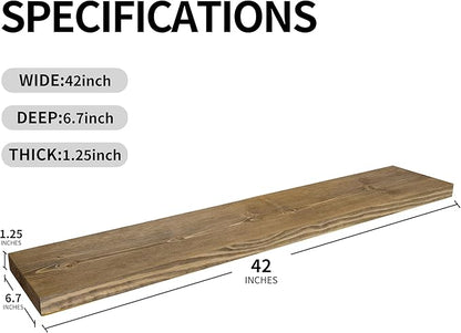 BGMG Wood Floating Shelves for Wall 42 inch Set of 2,Dark Walnut Floating Shelves,Solid Wood Wall Mount Shelves for Bathroom Living Room Bedroom Kitchen Farmhouse -42x 6.7 x1.25 inch