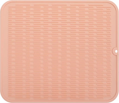 Silicone Dish Drying Mat for Multiple Usage,Easy clean,Eco-friendly,Heat-resistant Silicone Mat for Kitchen Counter or Sink,Refrigerator or Drawer Liner Pink 2XL 24 inches x 18 inches