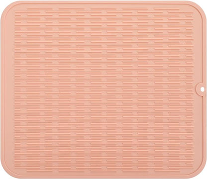 Silicone Dish Drying Mat for Multiple Usage,Easy clean,Eco-friendly,Heat-resistant Silicone Mat for Kitchen Counter or Sink,Refrigerator or Drawer Liner Pink XL 18 inches x 16 inches
