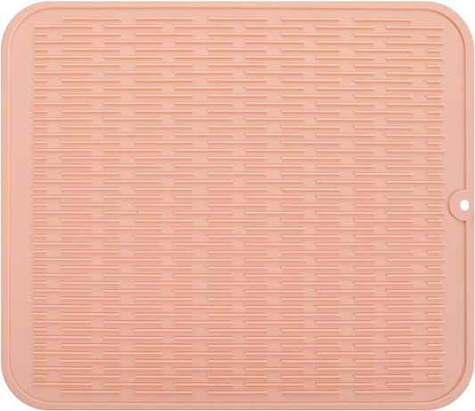 Silicone Dish Drying Mat for Multiple Usage,Easy clean,Eco-friendly,Heat-resistant Silicone Mat for Kitchen Counter or Sink,Refrigerator or Drawer Liner Pink XL 18 inches x 16 inches