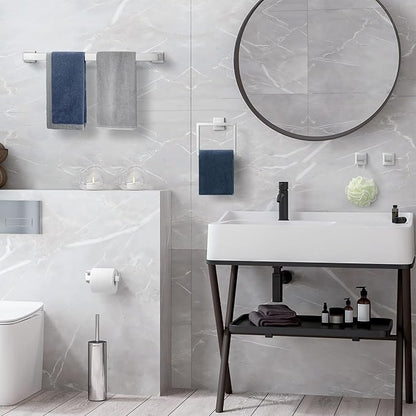 Bathroom Accessory Towel Bar Set: 5 Pieces Brushed Nickel Square Bathroom Hardware SUS304 Stainless Steel - 24 Inch Wall Mounted Towel Rack&Toilet Paper Holder&Towel Ring and Towel Hook